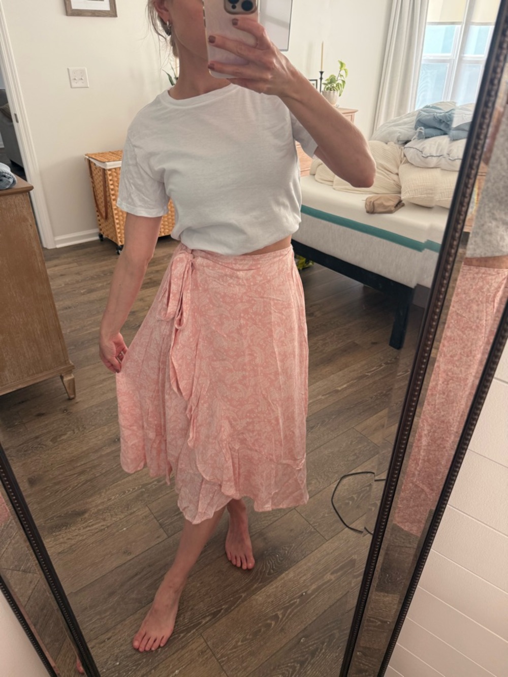 American eagle Pink Wrap Midi Skirt - Lightweight Floral Print